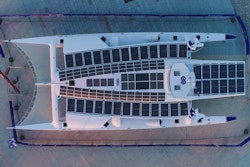 Drone view of Energy Observer before the launch