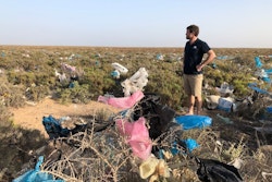 Victorien Erussard surrounded by plastic in Tunisia
